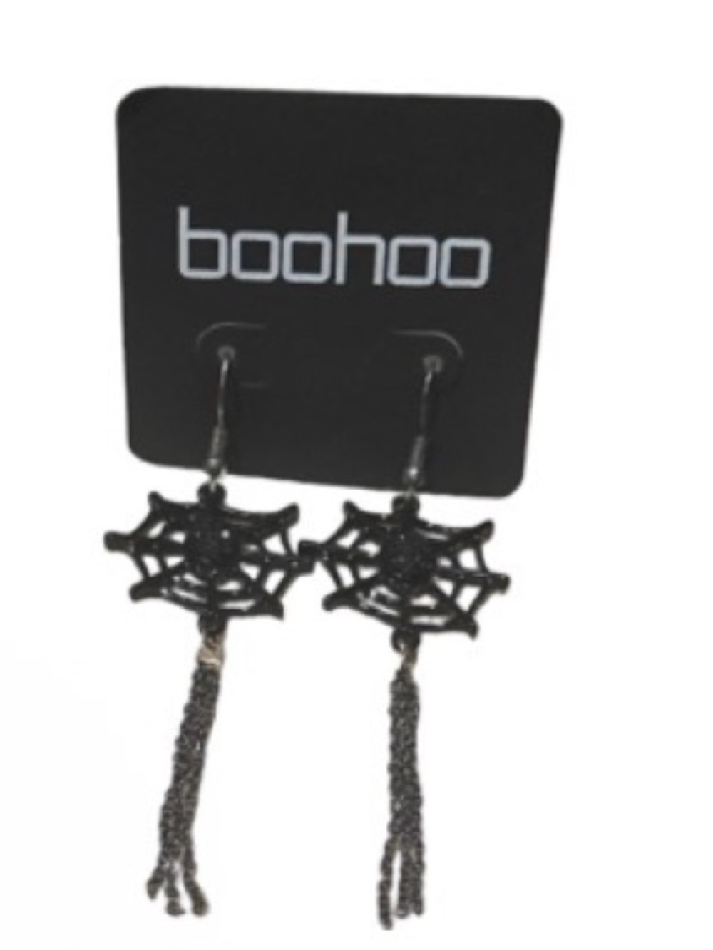 Boohoo Black Spider Web Tassel Earrings